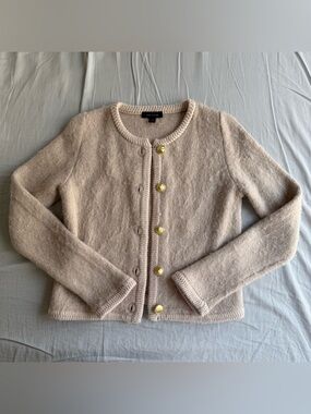 Ann Taylor Beige-Cream Round Neck Cardigan with Gold Buttons